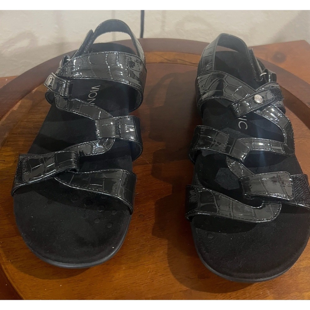 Vionic Sandal Paros Slingback Black Patten Leather Womens  7 1/2 -8 Crocodile